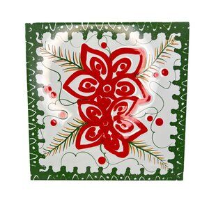 Vintage Terracotta Tile Trivet Hand-Painted Italian Floral Red Green 8” Square